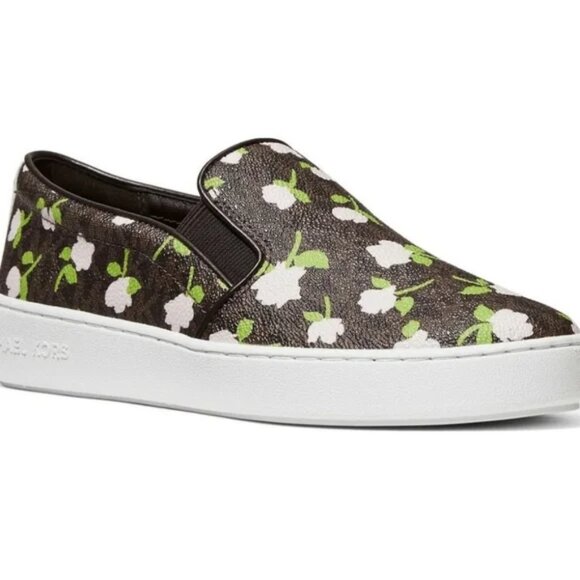 Michael Kors Keaton Slip On Sneakers Brown Floral Women's Size 10 New In Box - Picture 1 of 14